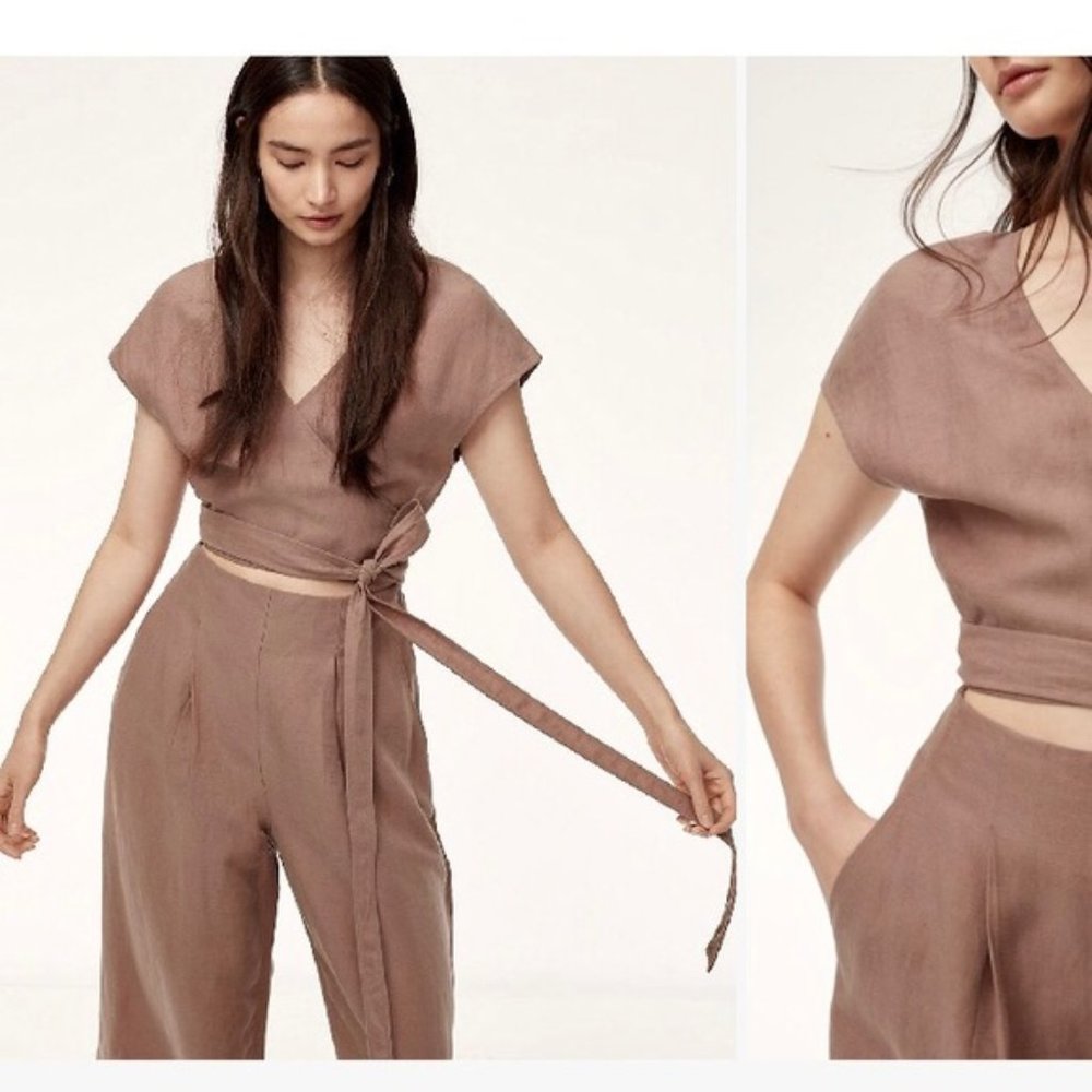 Aritzia Wilfred Brax Linen Wrap Jumpsuit - Nutmeg color